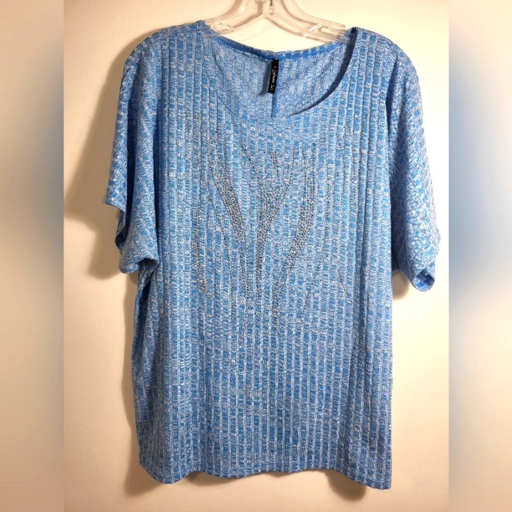 Forever Jade light blue beaded front tunic women's 2X  #2103
